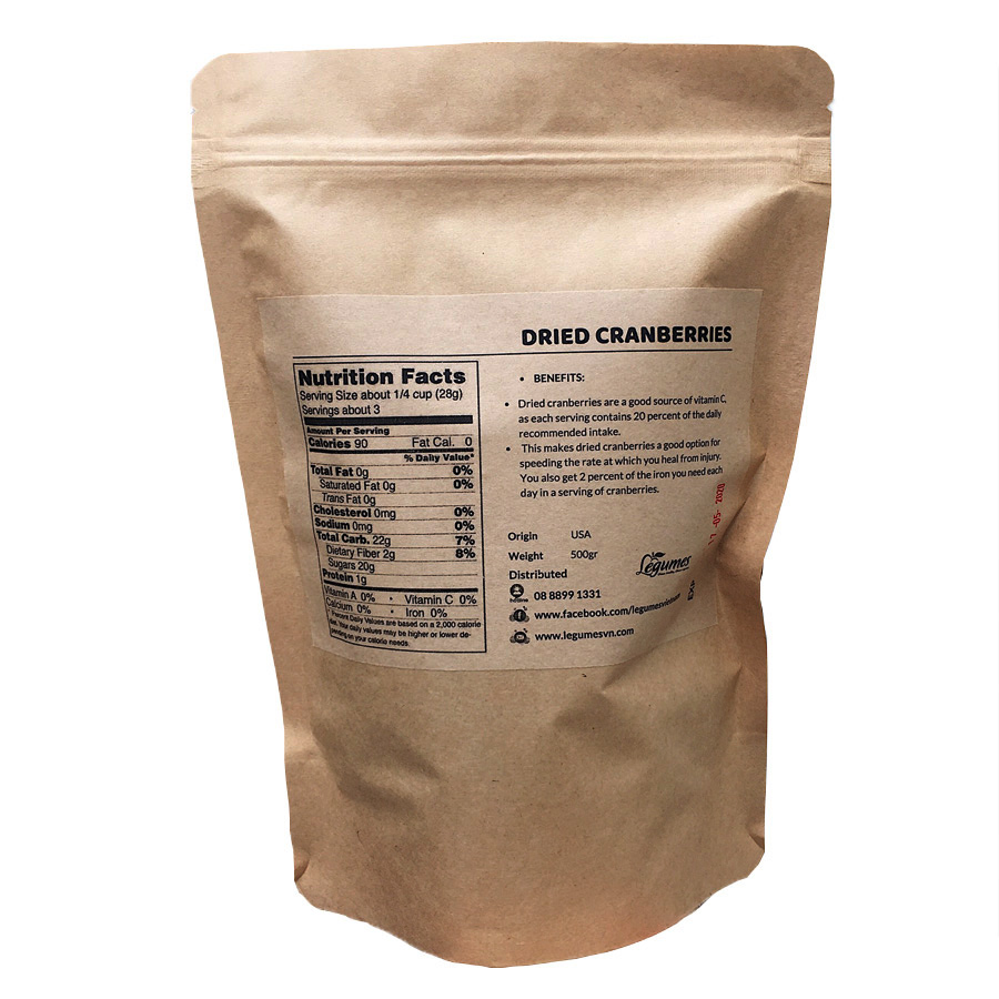 Legumes Whole Dried Cranberries - Nam việt quất sấy khô ( không đường )