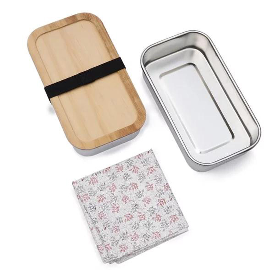 Japanese Style Lunch Box Square Bamboo Cover